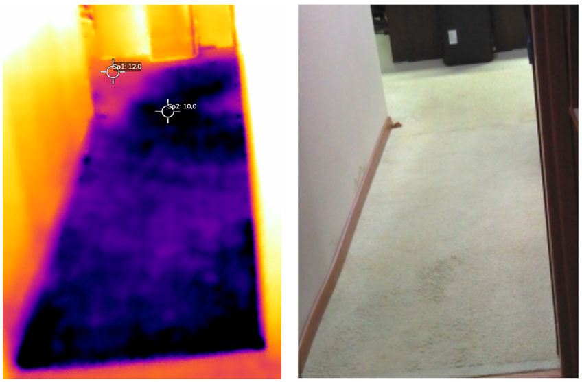 Termogram i zdjęcie zalanej podłogi